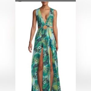 Tropical Print Maxi Dress with Cutouts